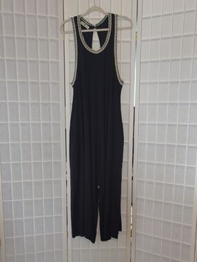 NATURAL LIFE Willow Gray Jumpsuit with Teal and Cream Crochet Trim